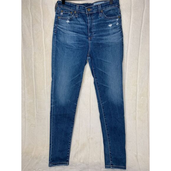 Ag The Mila Ankle Jeans Womens 28r Blue Distressed 49 Button Super High Rise